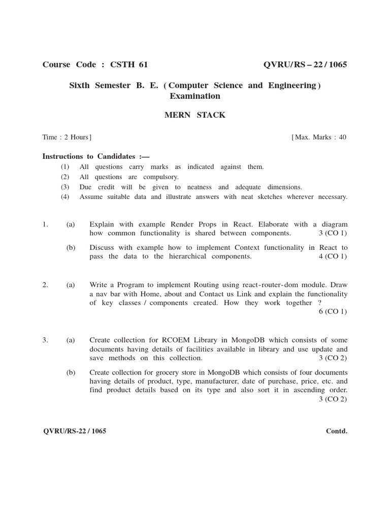 MERN Stack Examination Guide | PDF | Computing | Software Engineering