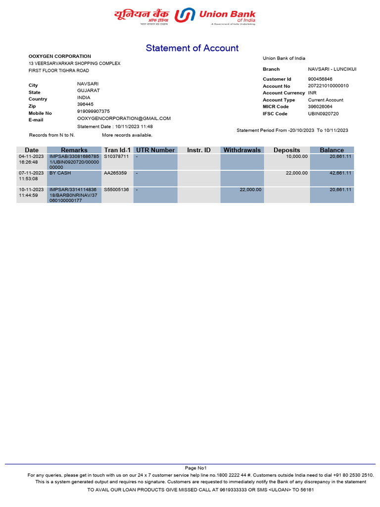 Union Bank Account Statement Summary | PDF | Business | Economies