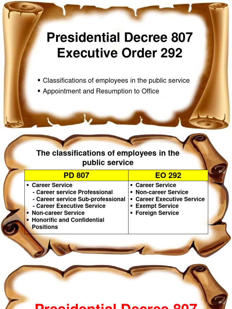 PD 807 and Eo 292 Classifications of Employees in The Public Service