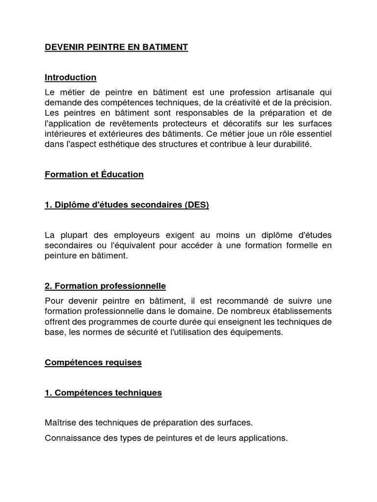 Devenir Peintre en Bâtiment : Guide Complet | PDF | Peinture