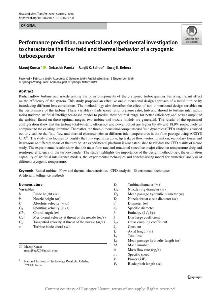 Performance Prediction Numerical and Experimental | PDF | Turbine ...