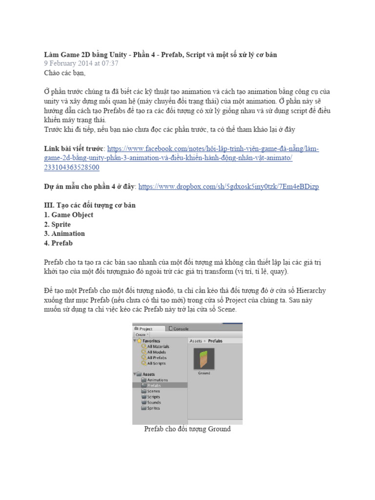 Bài 4 Lập Trình Game 2D Với Unity - Prefab, Script và một số xử lý cơ ...