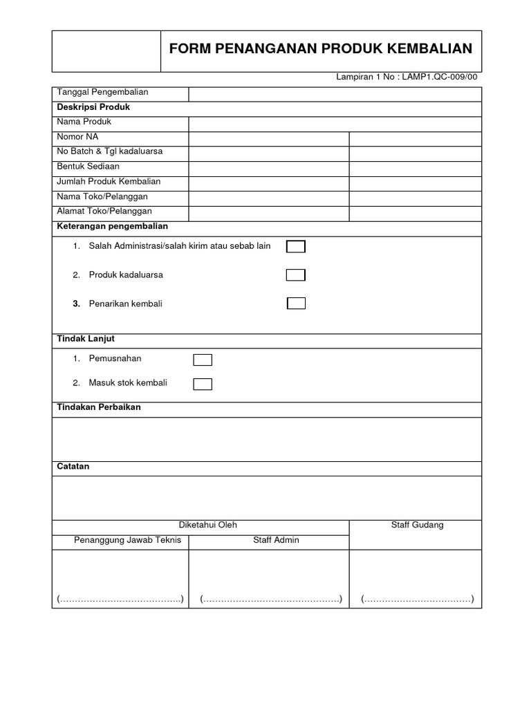 Formulir Pengembalian Kosmetik | PDF