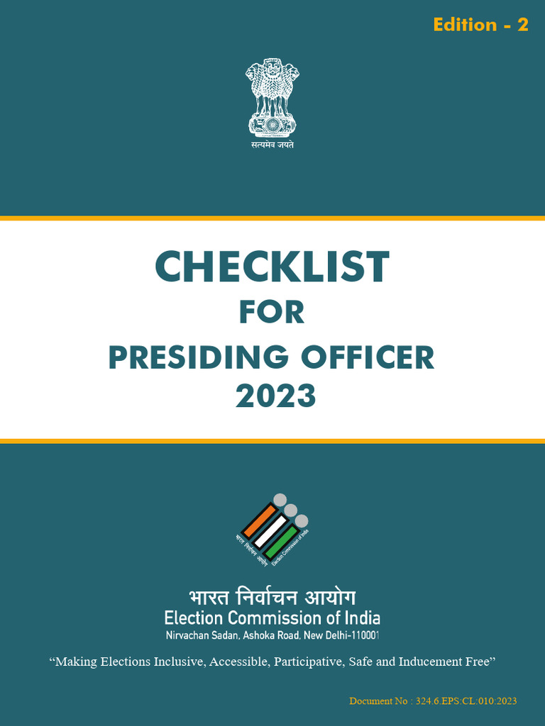 CHECKLIST FOR PRESIDING OFFICER, 2023 PDF Voting Political Corruption