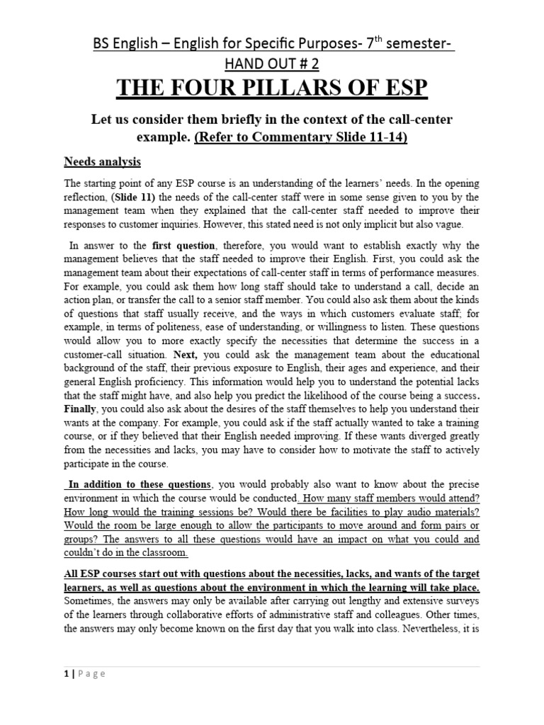 Needs Analysis in ESP for Call Centers | PDF | Learning | Methodology