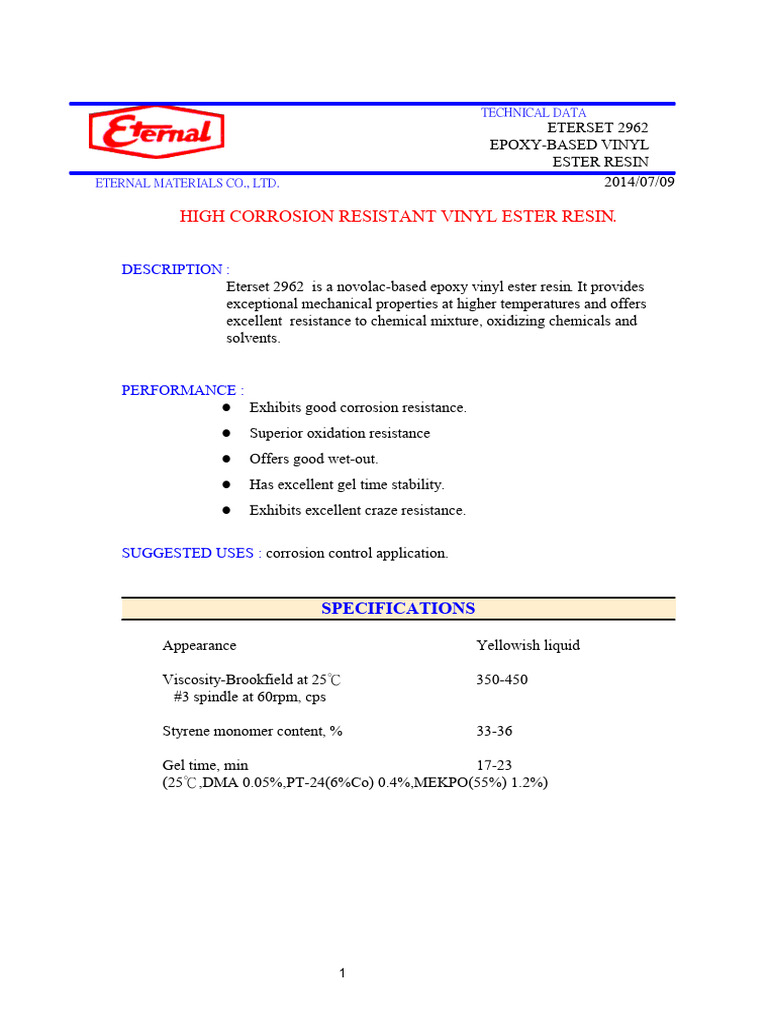 Eterset 2962: High-Performance Resin | PDF | Technology & Engineering