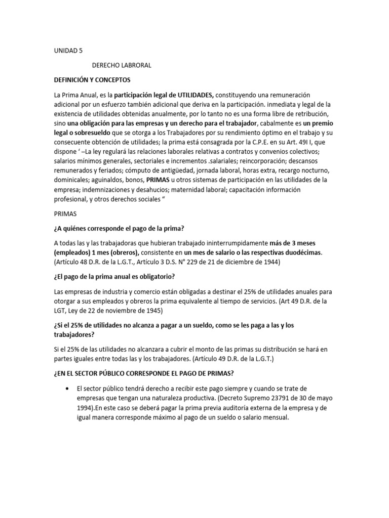 Derecho Laboral: Primas y Aguinaldos | PDF | Derecho laboral | Salario