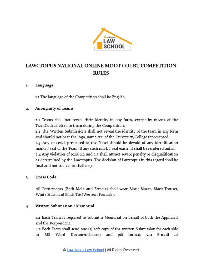 LAWCTOPUS MOOT COURT COMPETITION RULES PDF Justice Crime & Violence