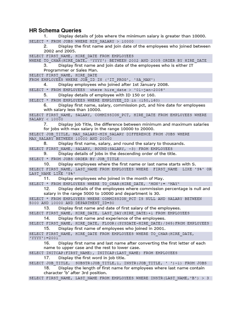 Hr schema queries ans pdf salary computer science