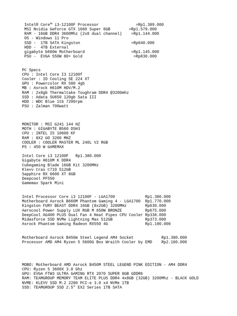 PC Components Price List | PDF | Games & Activities