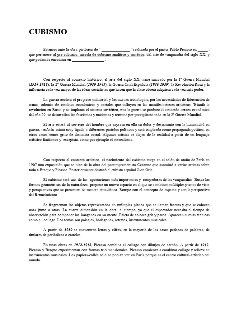 Cubismo de Picasso: Análisis y Contexto | PDF | Cubismo | Pablo Picasso, image size:768x1024