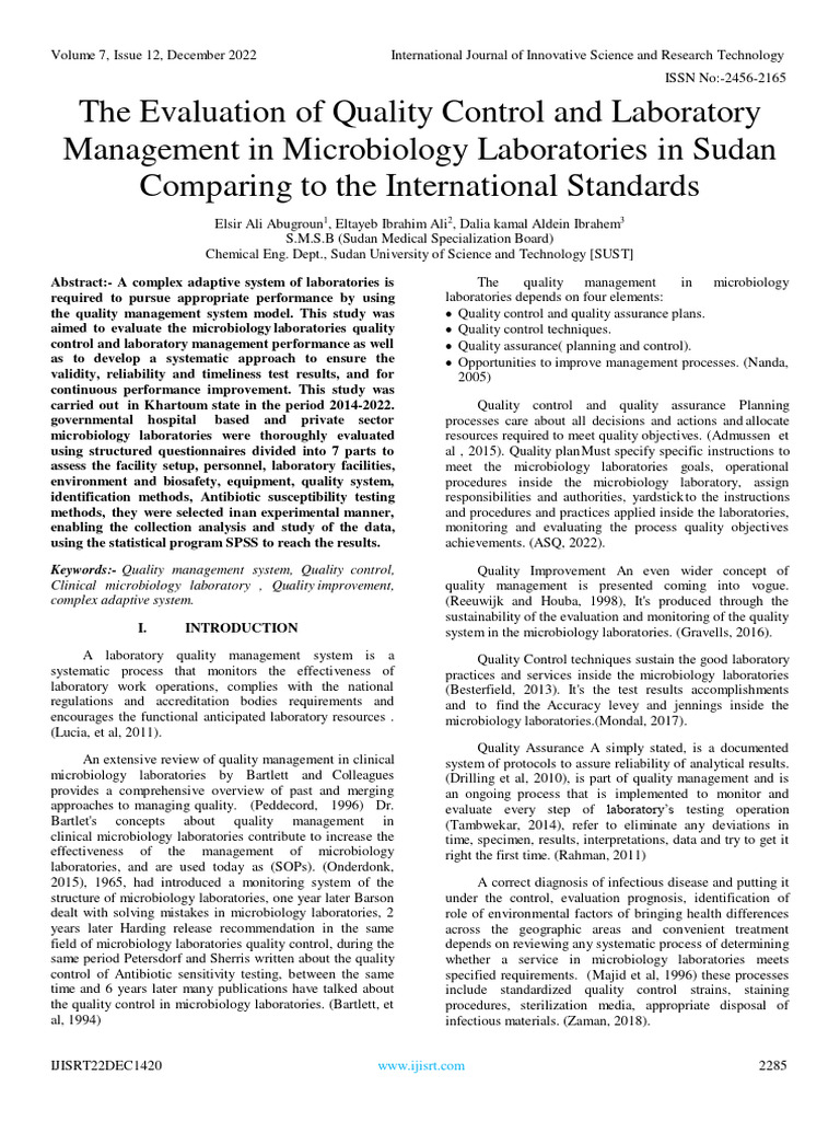 The Evaluation of Quality Control and Laboratory Management in ...