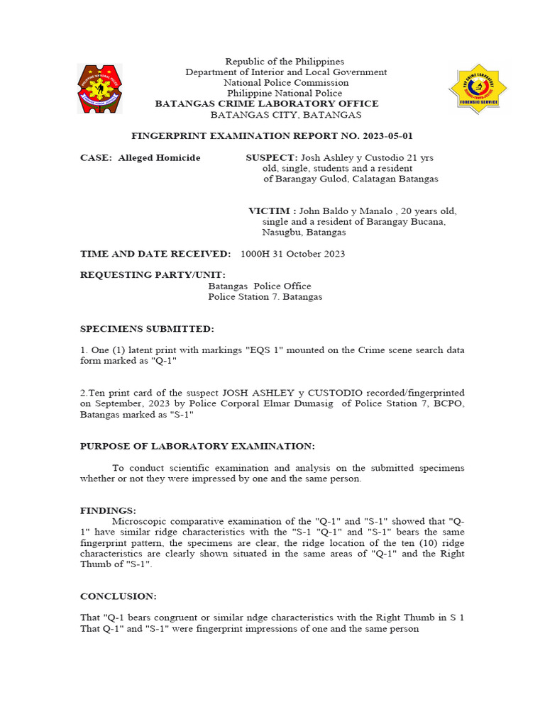 Fingerprint Examination Report 2023-05-01 | PDF | Fingerprint ...