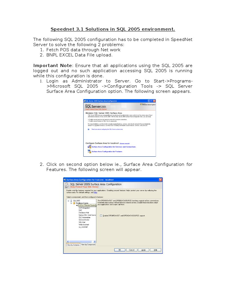 SQL 2005 Configuration for Speednet 3.1 | PDF
