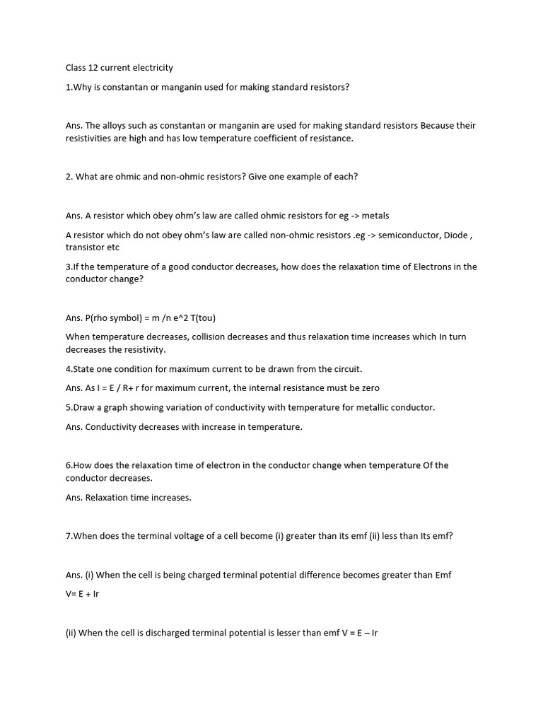 current electricity answer PDF