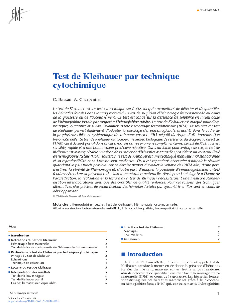 Interprétation du test de Kleihauer | PDF | Grossesse | Spécialités ...