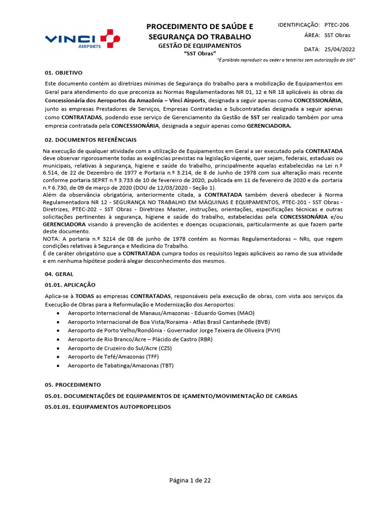 PTEC-206 - SST Obras - Gestão de Equipamentos Rev 01 | PDF | Segurança ...