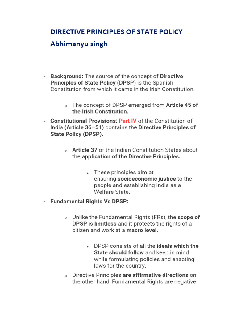 Directive Principles of State Policy Overview | PDF | Justice | Crime ...