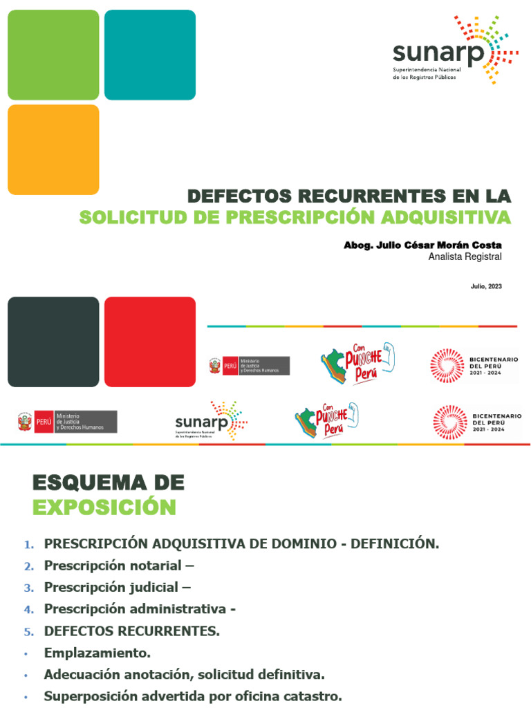 Defectos Recurrentes en La Solicitud de Prescripción Adquisitiva | PDF ...