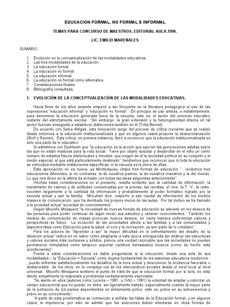 Educación Informal: Conceptos y Ejemplos | PDF | El aprendizaje ...