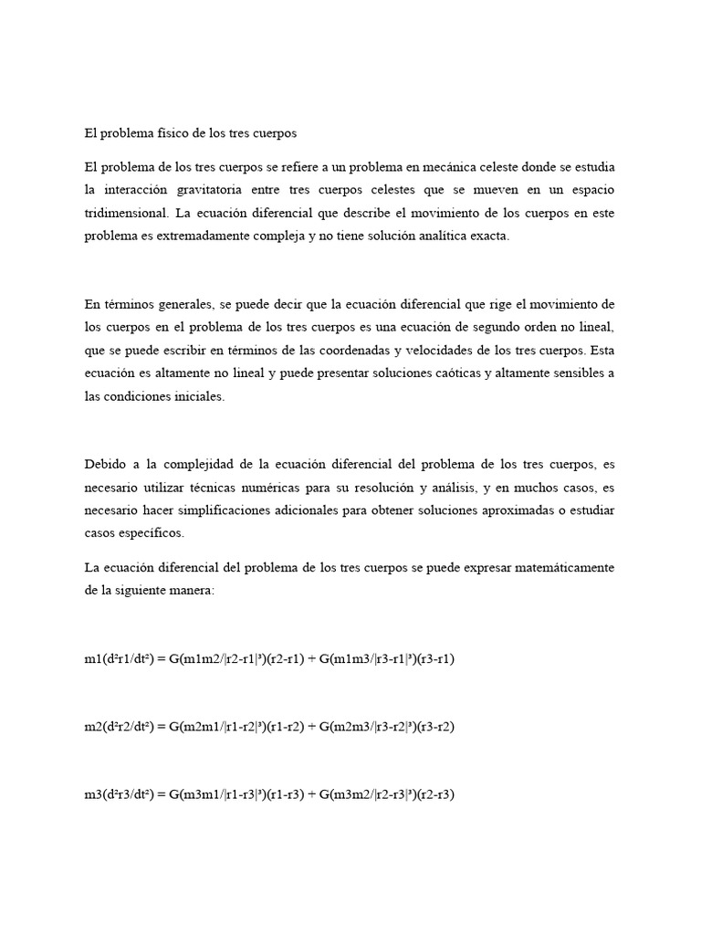El problema de los tres cuerpos en física | PDF | Métodos y materiales ...
