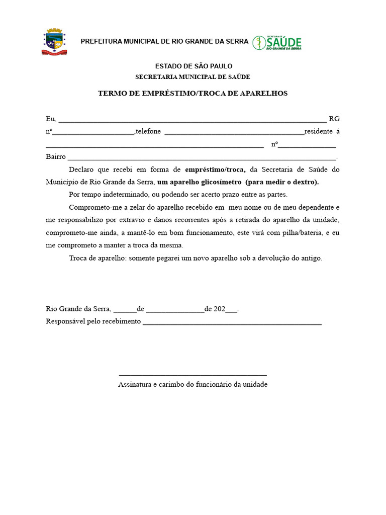 Termo de emprestimos e troca de aparelhos de dextro pdf diabetes