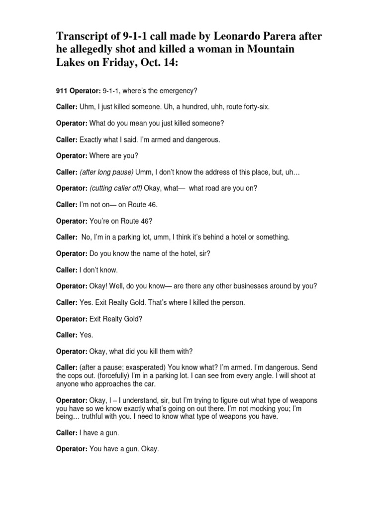 911 Call Transcript: Shooting Incident | PDF