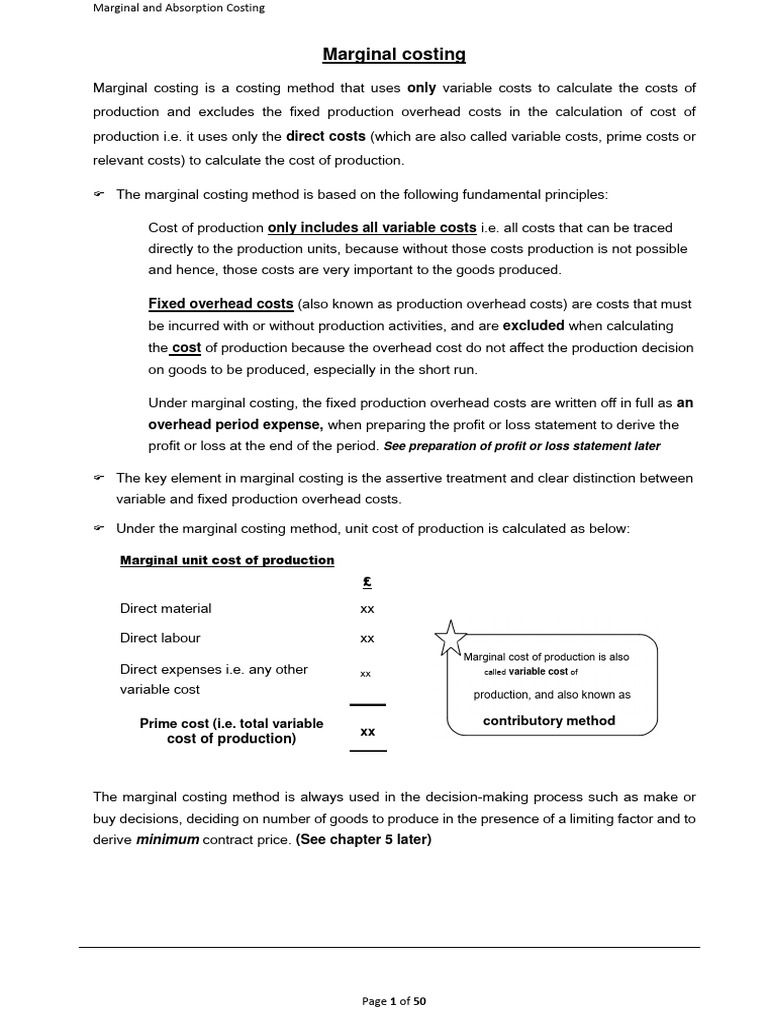 Marginal vs Absorption Costing Explained | PDF | Cost | Cost Of Goods Sold