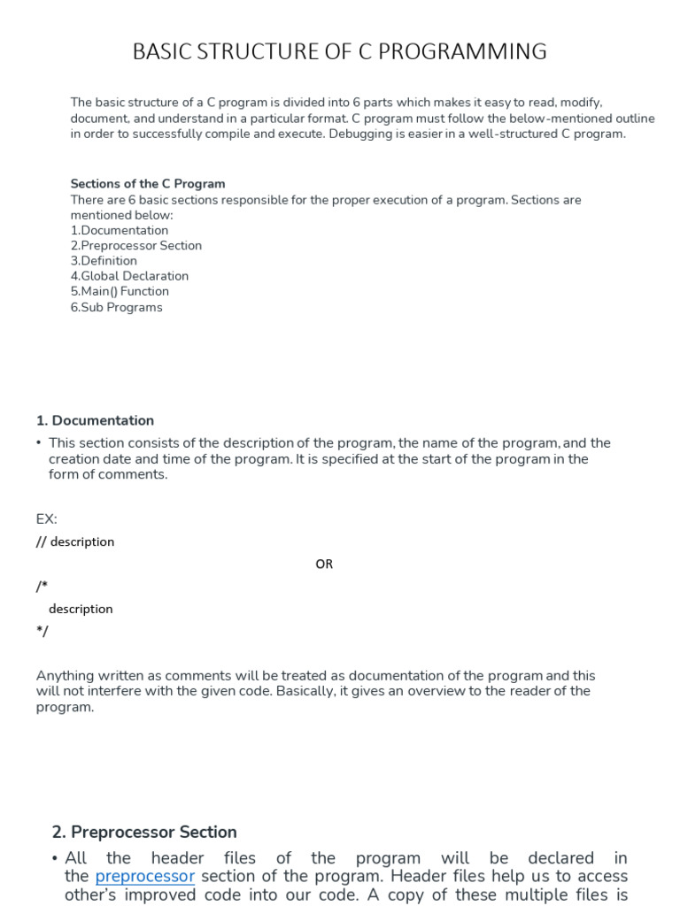 Basic Structure of C Programming | PDF | Integer (Computer Science ...