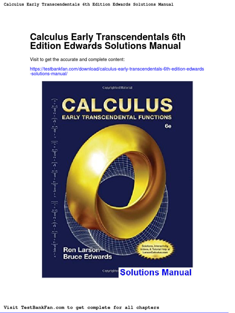 Calculus Early Transcendentals 6th Edition Edwards Solutions Manual PDF
