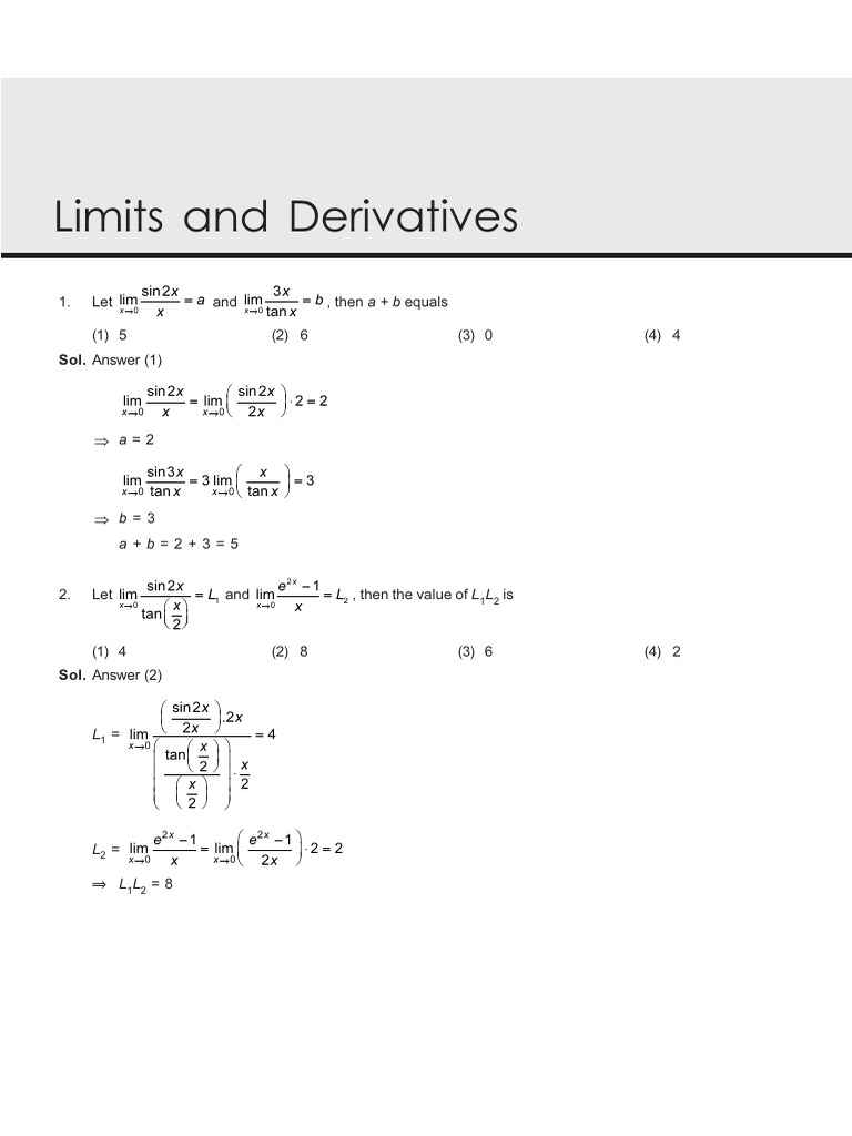 Limits and Derivatives Practice Problems | PDF | Mathematical Analysis ...