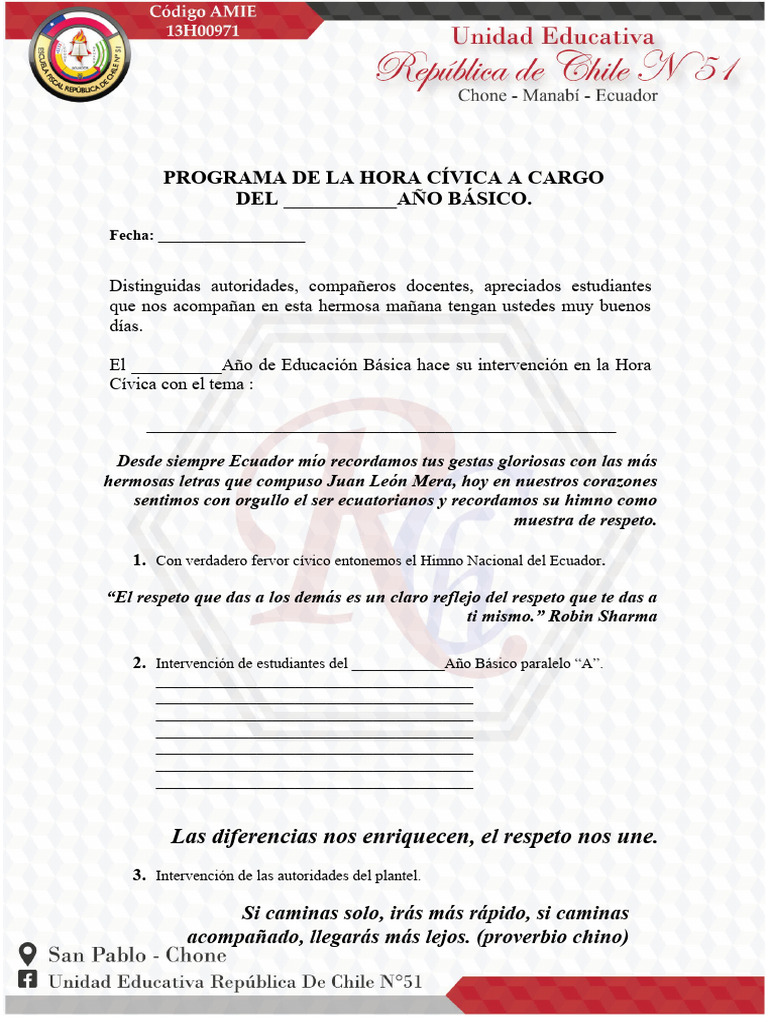 Programa de Hora Cívica Escolar | PDF | Estudios de idiomas extranjeros