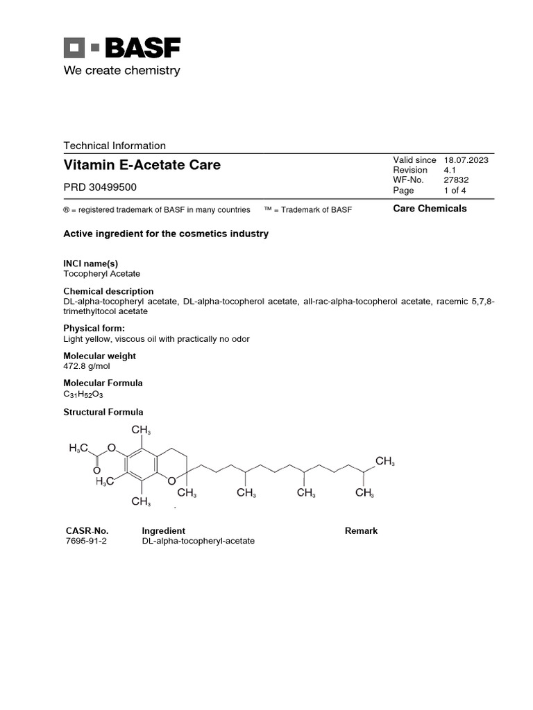 Vitamin EAcetate Care TI REV41 PDF PDF Materials Chemical