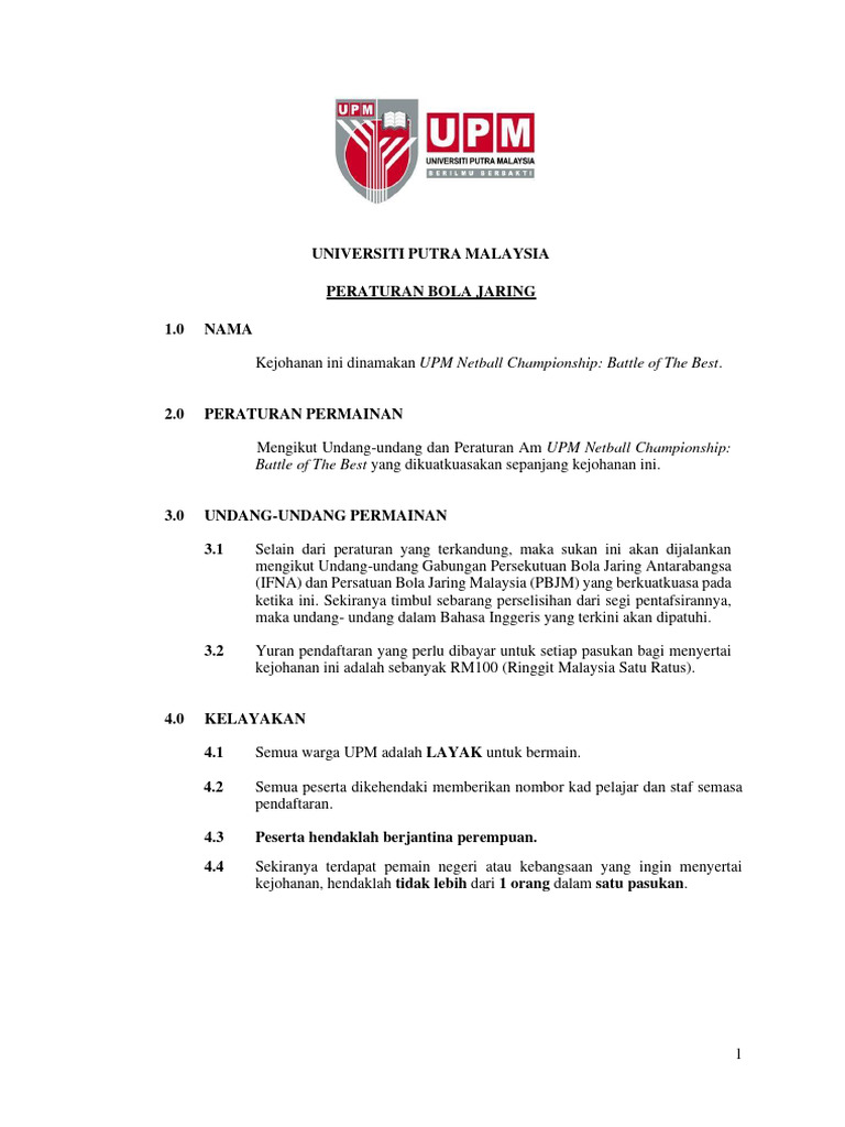 Upm Netball Championship Rules Pdf