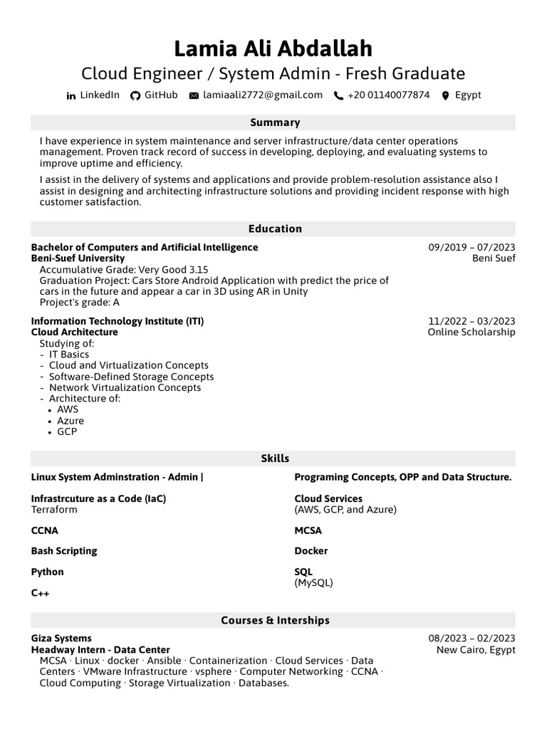 Lamia Ali: Cloud Engineer Profile | PDF | Cloud Computing | Microsoft Azure