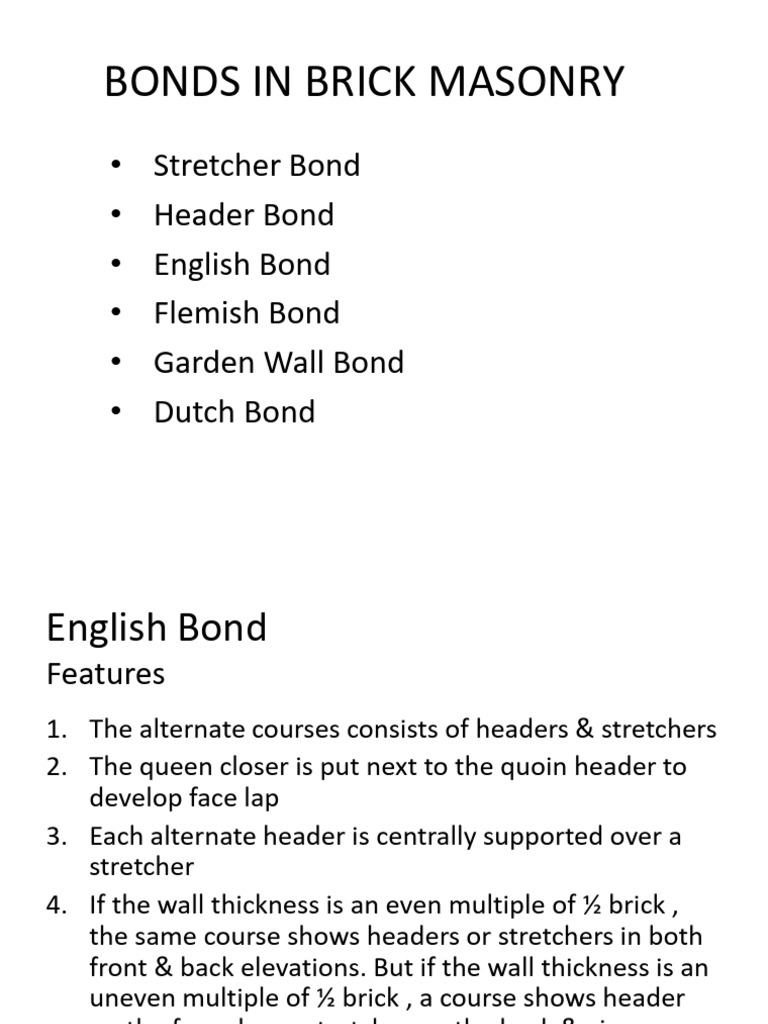 Types of Brick Masonry Bonds Explained | PDF | Architectural Elements ...