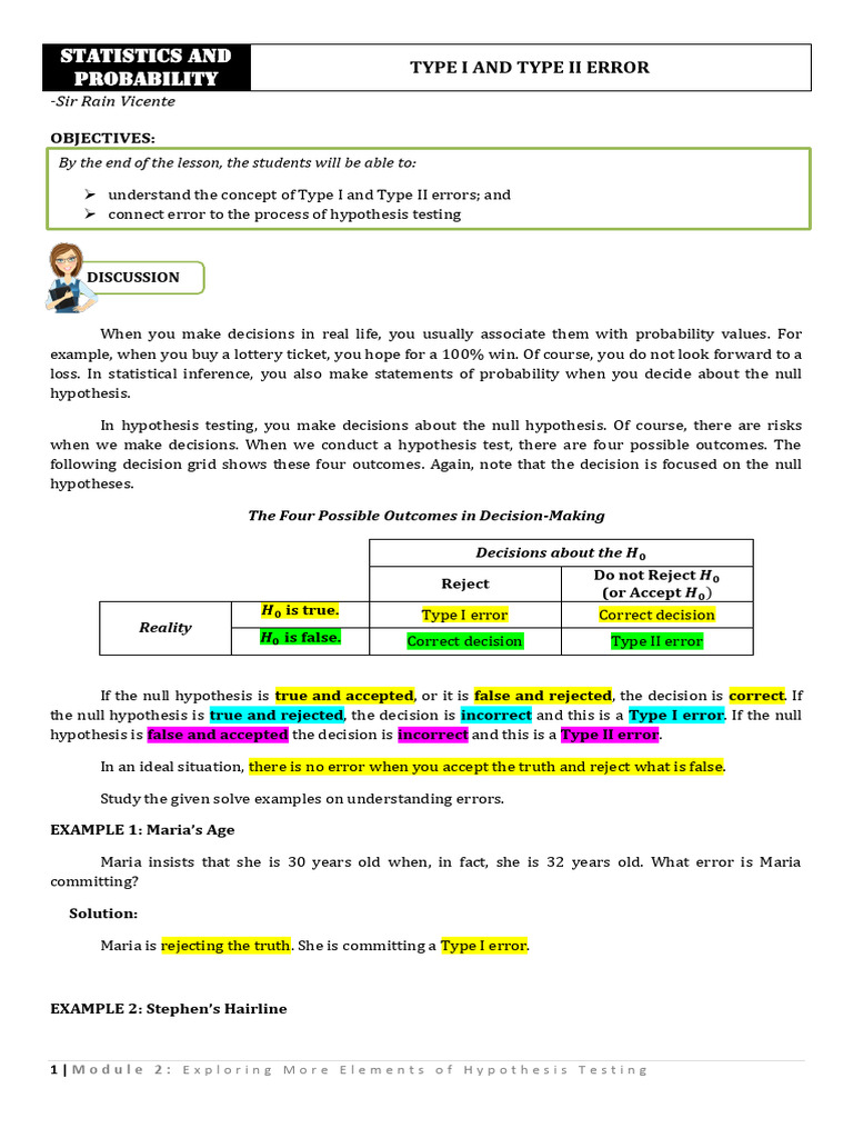 Hypothesis Testing Errors Explained | PDF | Type I And Type Ii Errors ...