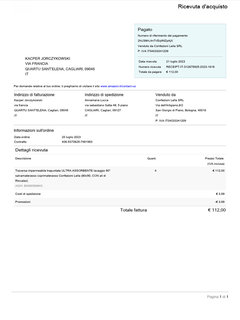 Ricevuta Amazon | PDF