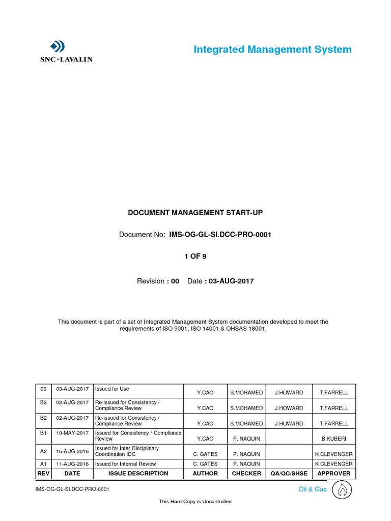 Document Control Start-Up Procedure | PDF | Documentation | Project ...
