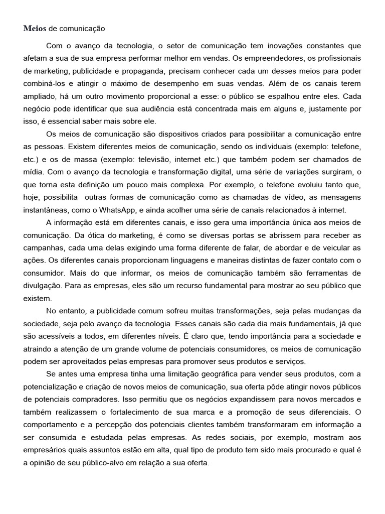 Importancia da comunicação em vendas | PDF | Comunicação | Marketing