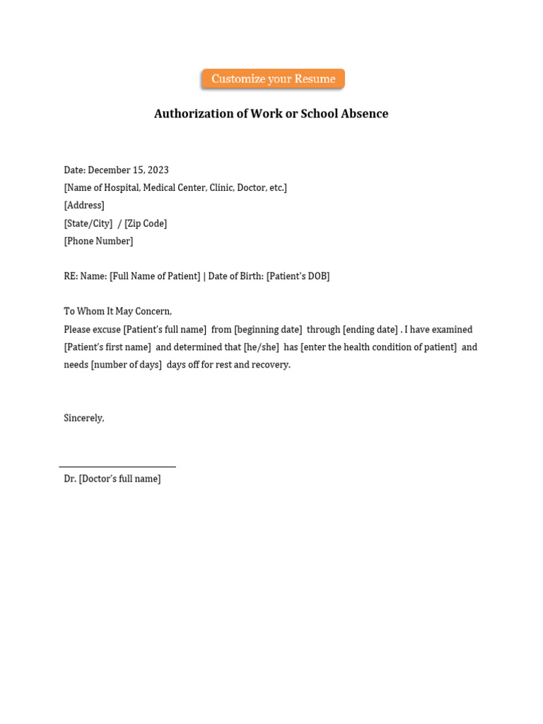 Doctor's Note Template for Absence | PDF | Self-Improvement