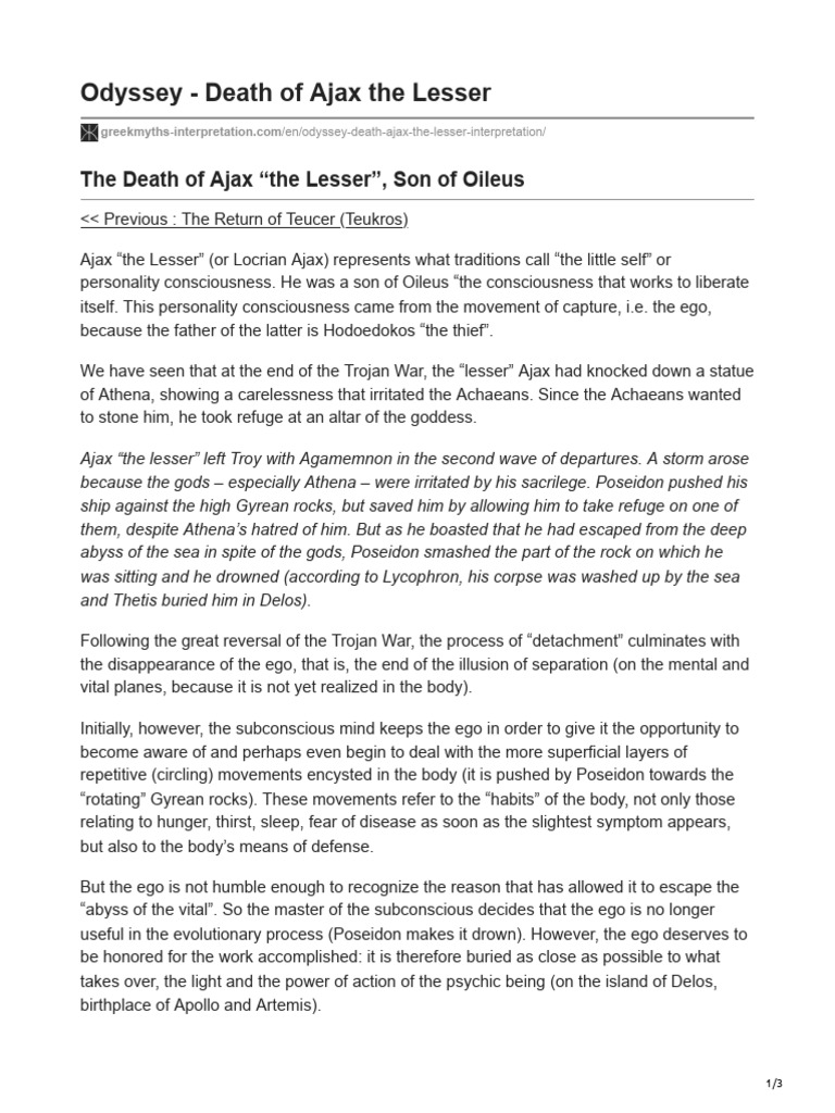 Odyssey - Death of Ajax The Lesser | PDF