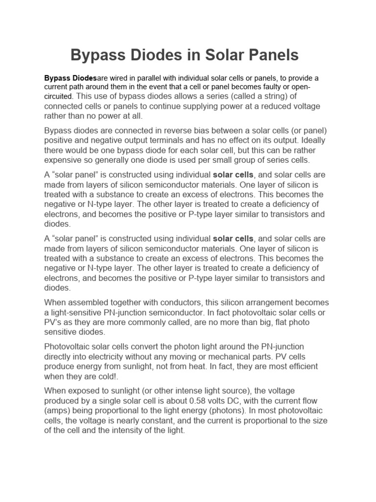 Bypass Diodes in Solar Panels | PDF | Solar Cell | Photovoltaics