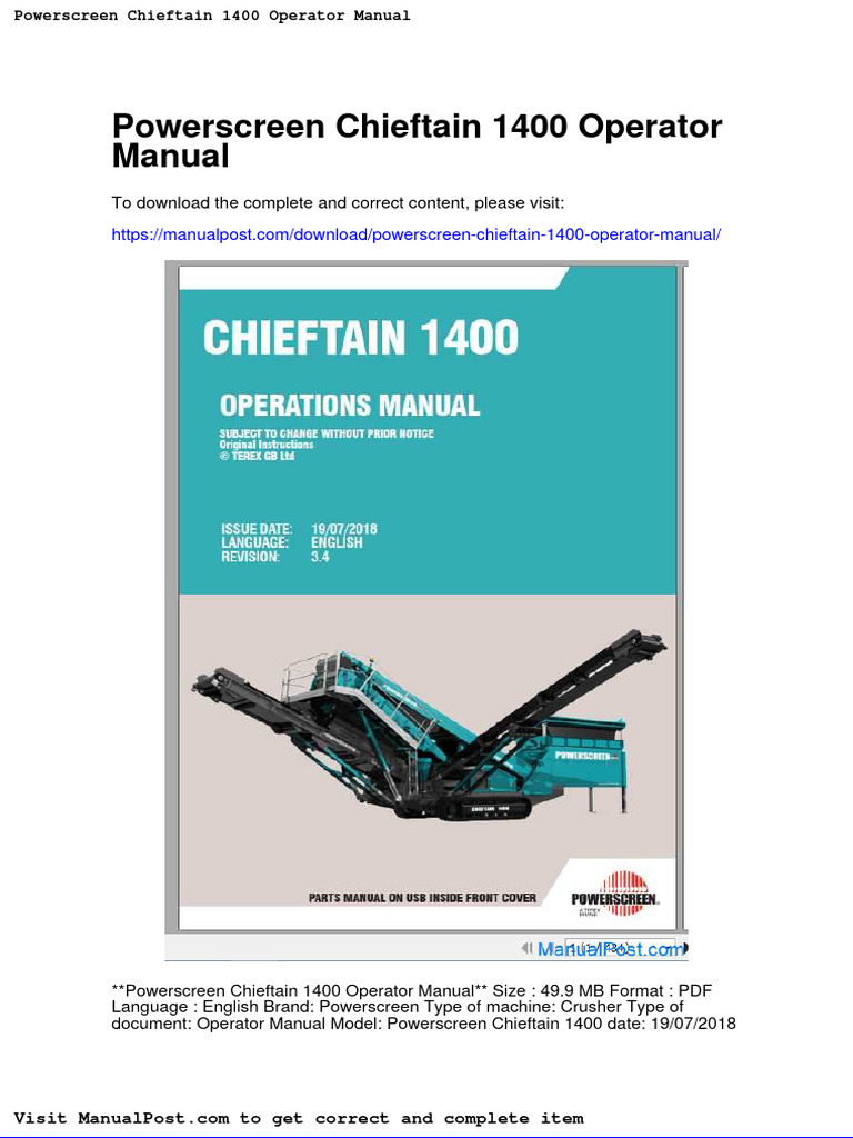 Powerscreen Chieftain 1400 Operator Manual PDF Project Gutenberg