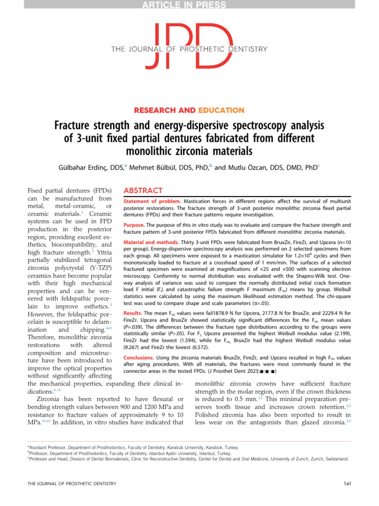 Fracture Strength of Monolithic Zirconia FPDs | PDF | Fracture ...
