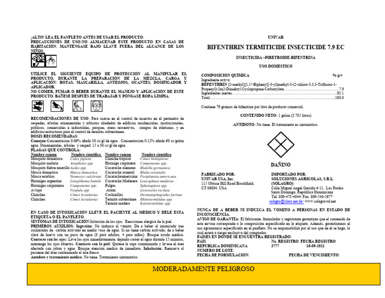 BIFENTHRIN ETIQUETA Galon | PDF | Insectos y humanos | Insectos