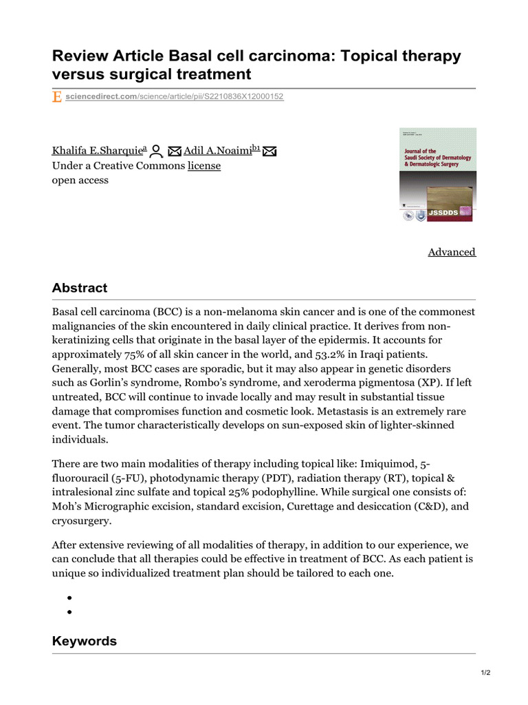 Review Article Basal Cell Carcinoma Topical Therapy Versus Surgical ...