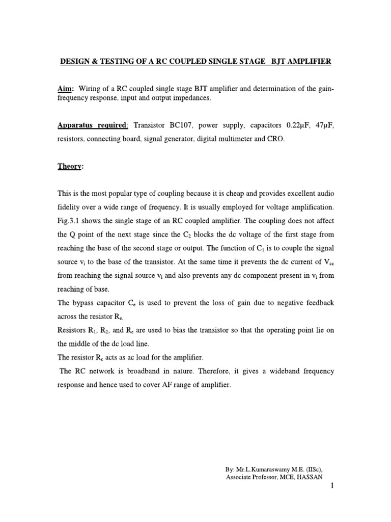 Analog Electronics Experiments Manual PDF