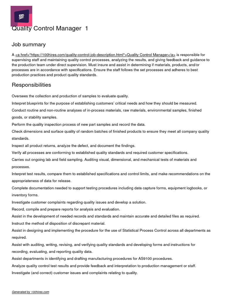 Qa qc job description pdf quality assurance audit
