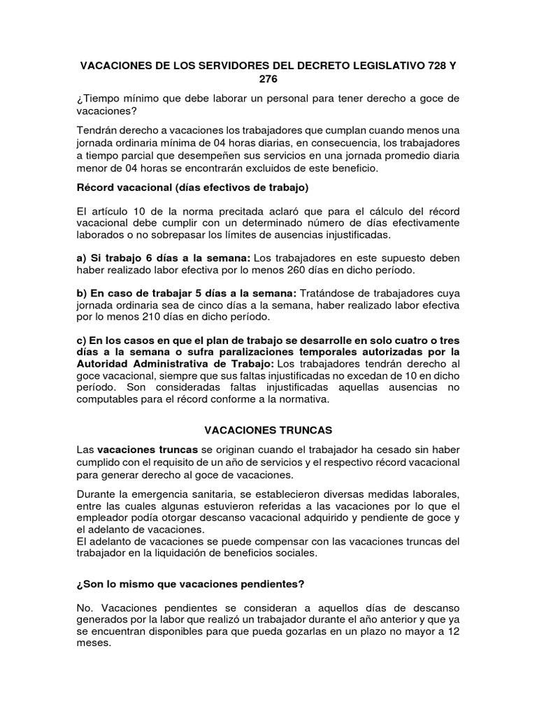 Vacaciones Truncas y Derechos Laborales | PDF | Derecho laboral | Salario